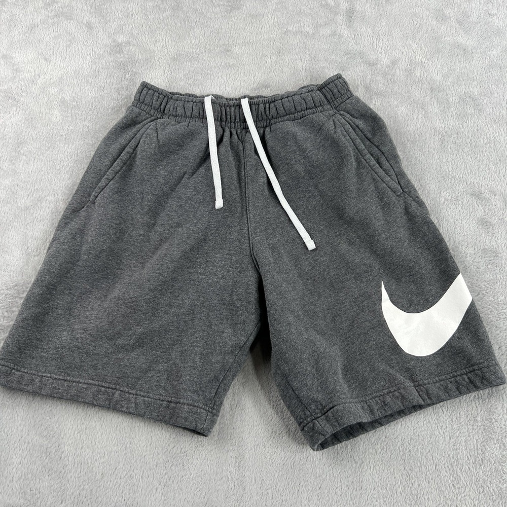 Nike Mens S Big Swoosh Fleece Sweat Shorts Gray Drawstring Athleisure Gym Casual